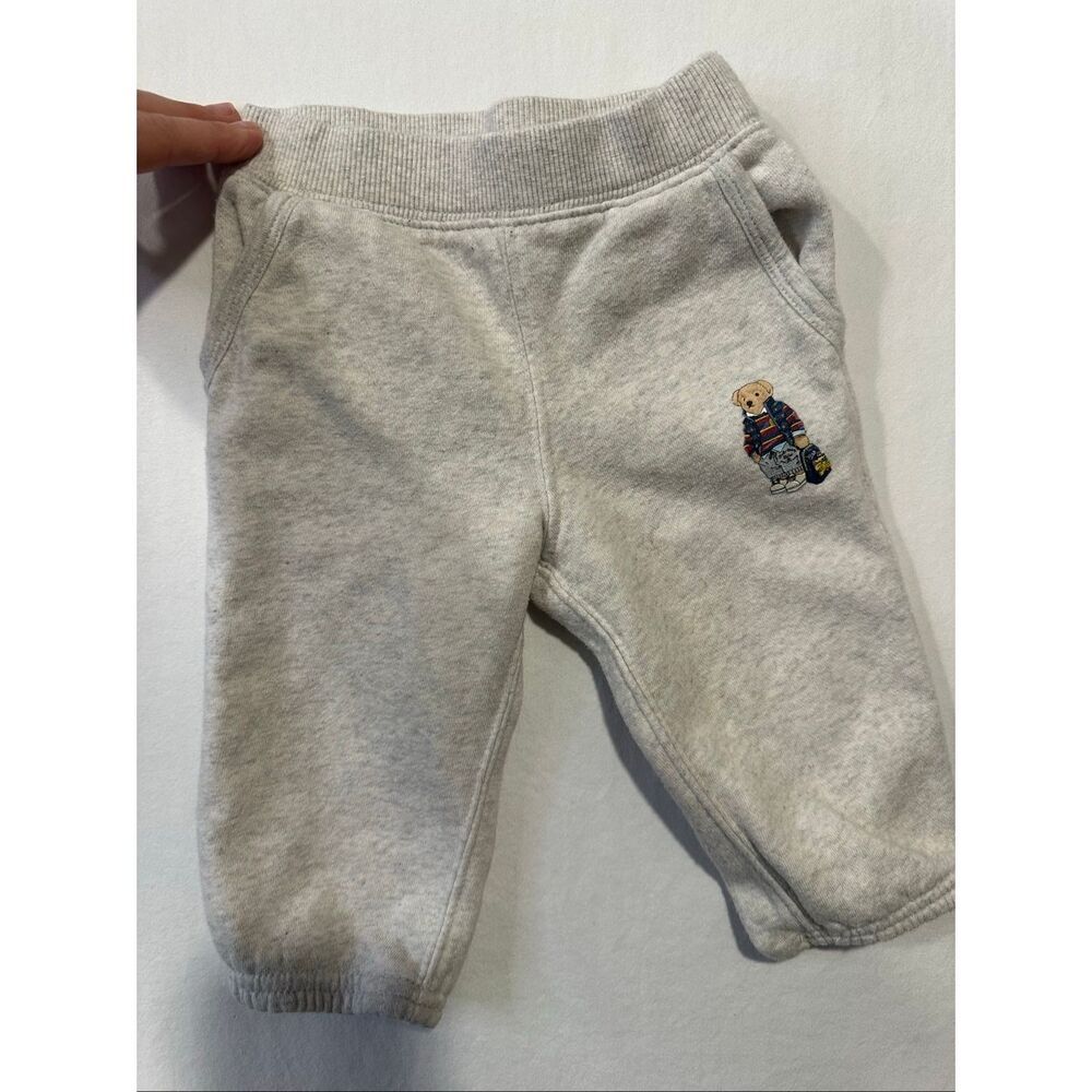 Ralph Lauren Baby Polo Bear Fleece Jogger Sweatpants Gray 9M Pull On Unisex